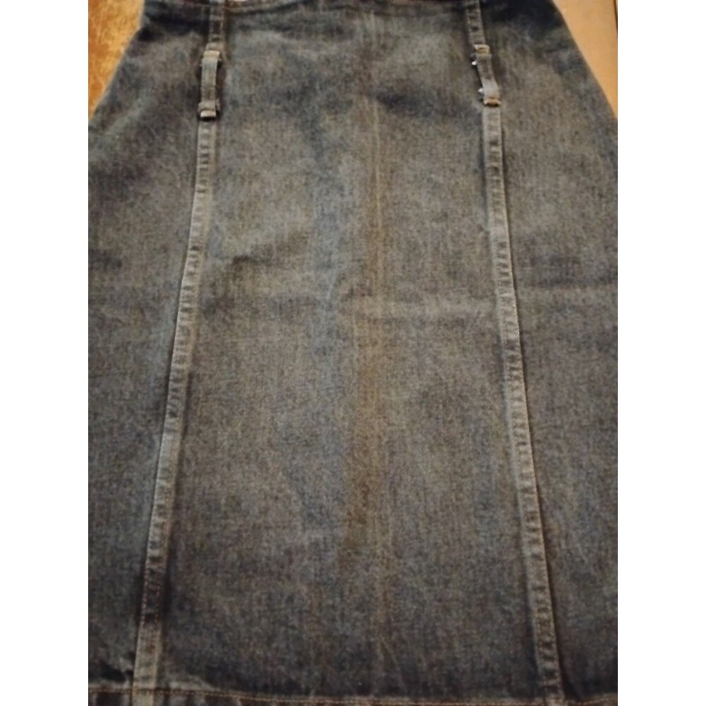 VTG BONGO Women's Sz.3 Blue Zip Back w/Buckle Knee Length Back Slit Skirt